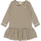 Petit Piao Coffee Bean/off White Dress L/S Modal Striped