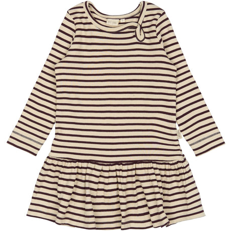 Petit Piao Dark Grape/off White Dress L/S Modal Striped