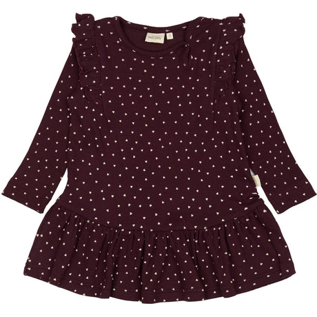 Petit Piao Dark Grape/White Dress L/S Frill Modal Heart
