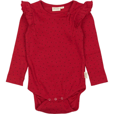 Petit Piao Jet Red/Biking Red Body L/S Frill Modal Heart