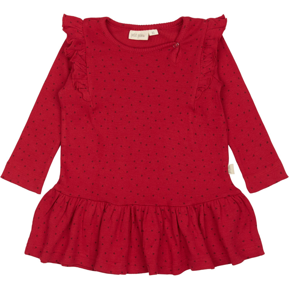 Petit Piao Jet Red/Biking Red Dress L/S Frill Modal Heart