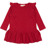 Petit Piao Jet Red/Biking Red Dress L/S Frill Modal Heart