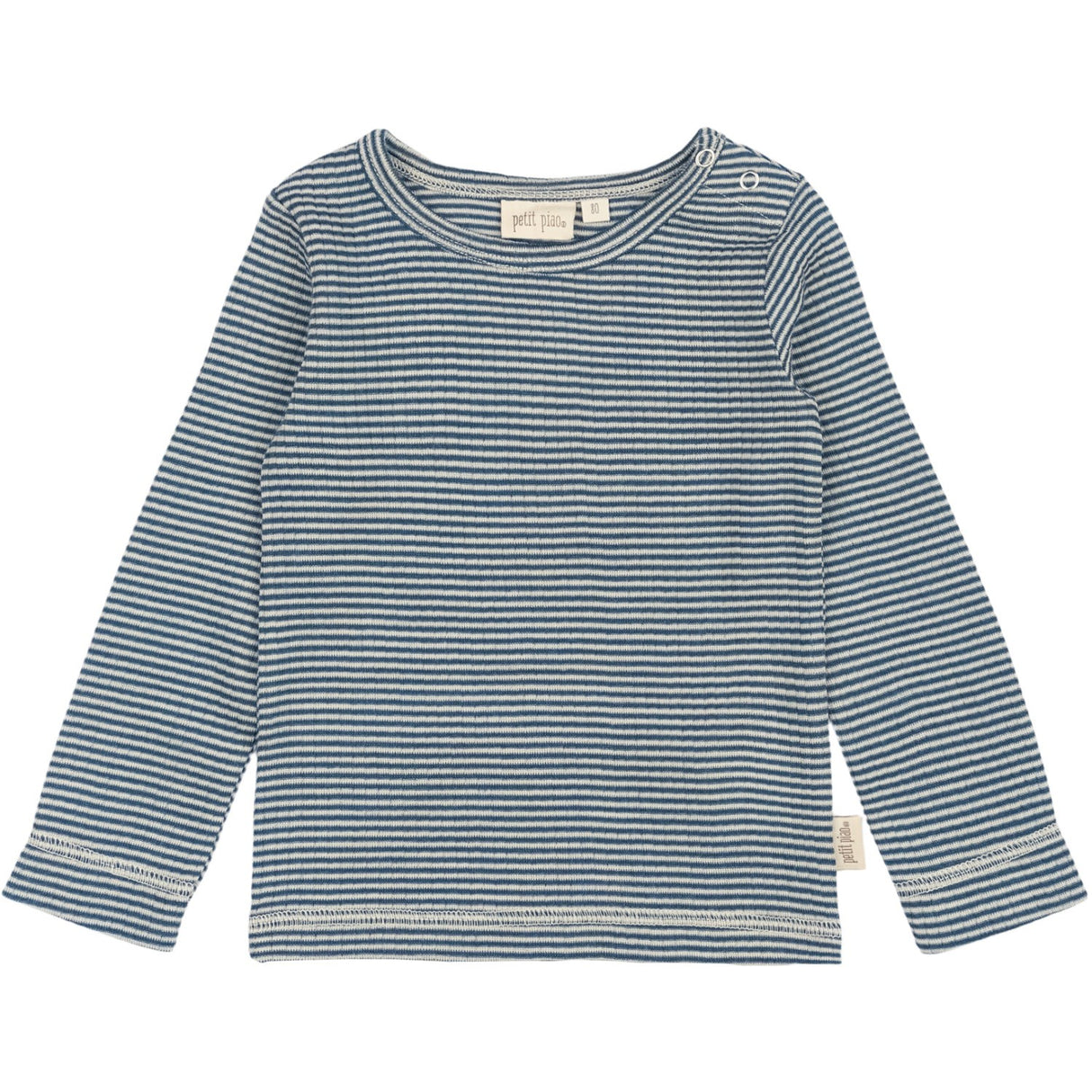 Petit Piao Ensign Blue/dark Off White PPDante T-Shirt L/S Meriono Wool Striped