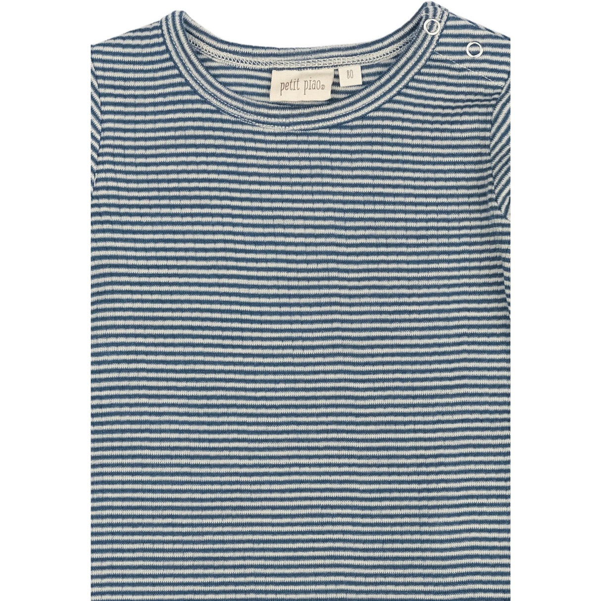 Petit Piao Ensign Blue/dark Off White PPDante T-Shirt L/S Meriono Wool Striped