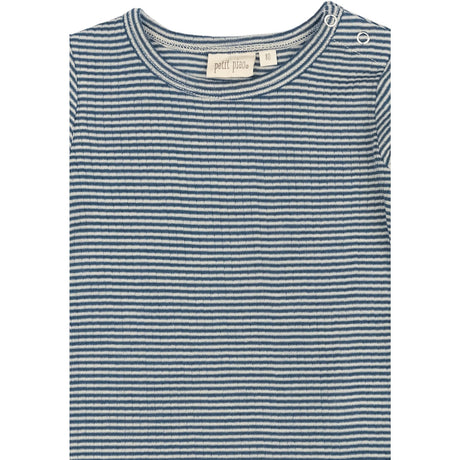 Petit Piao Ensign Blue/dark Off White PPDante T-Shirt L/S Meriono Wool Striped