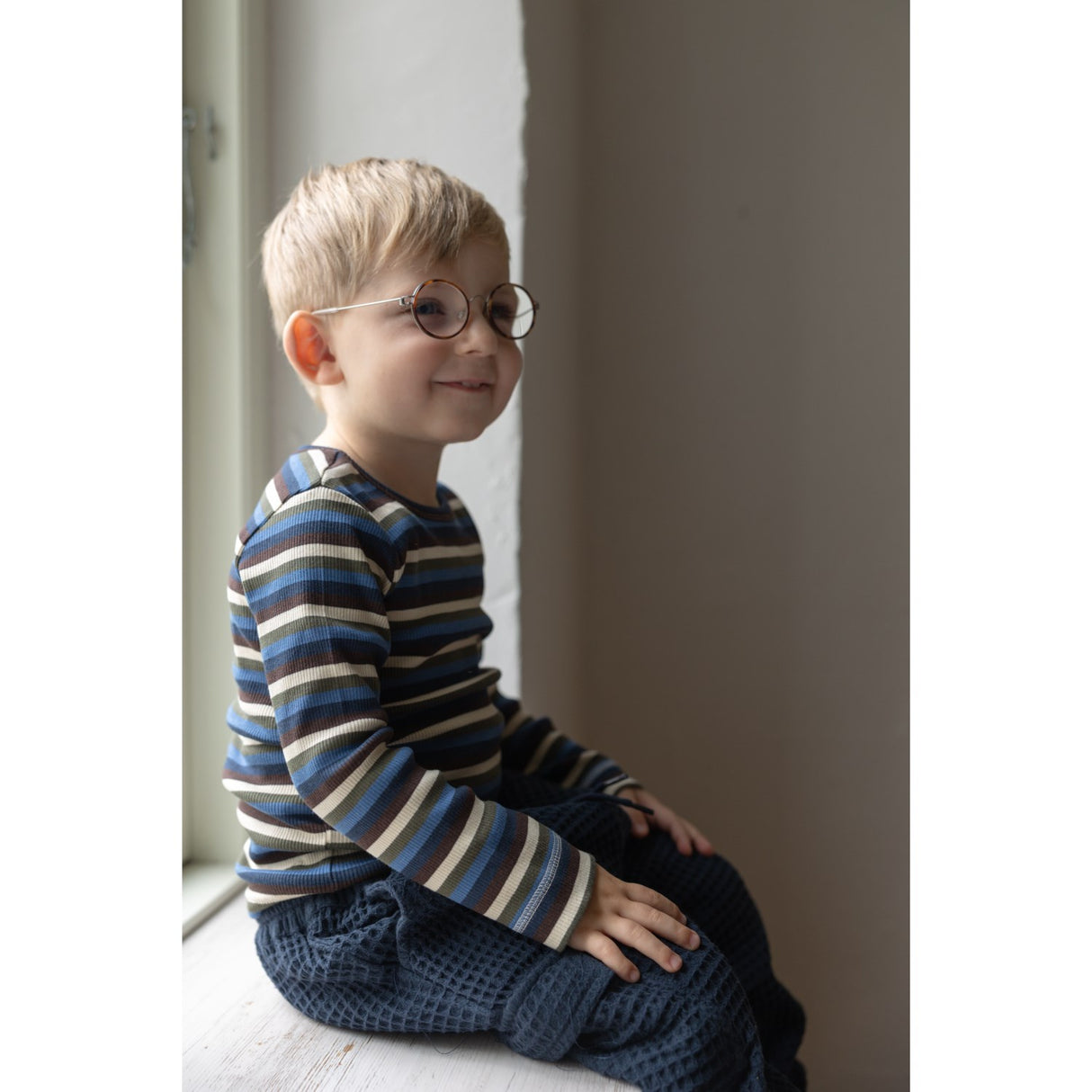 Petit Piao True Navy Multistripe T-shirt L/S Modal Multi Striped