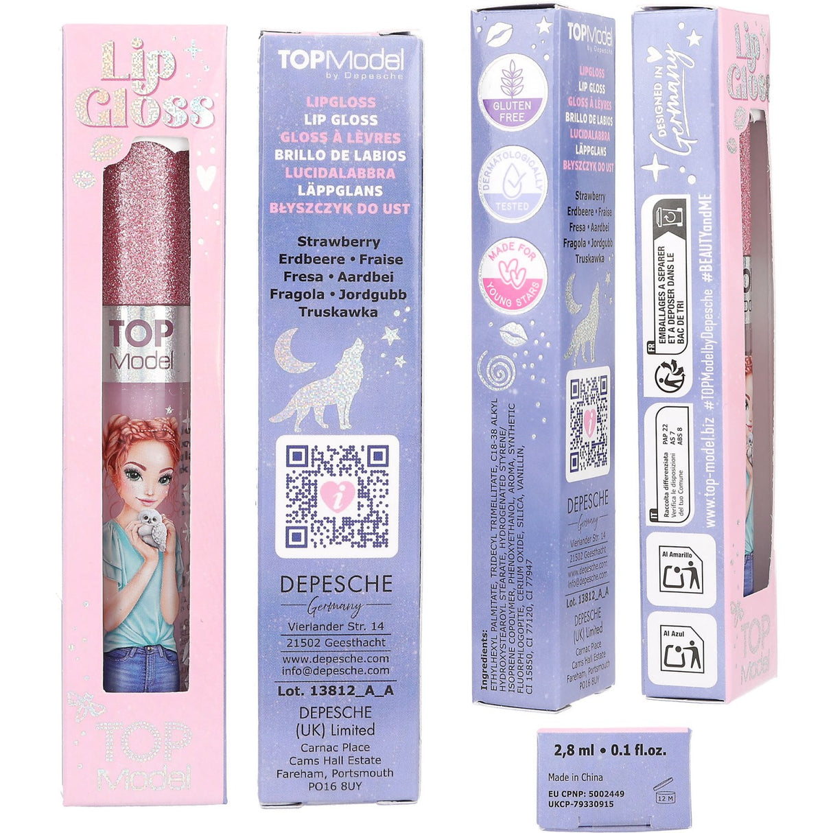 TOPModel Beauty And Me Rose Strawberry Lip Gloss With Glitter Cap
