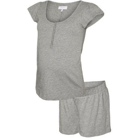 Mama;licious Light Grey Melange Mlmira Lgm Lia Cap Jrs Pyjamas 2F Noos