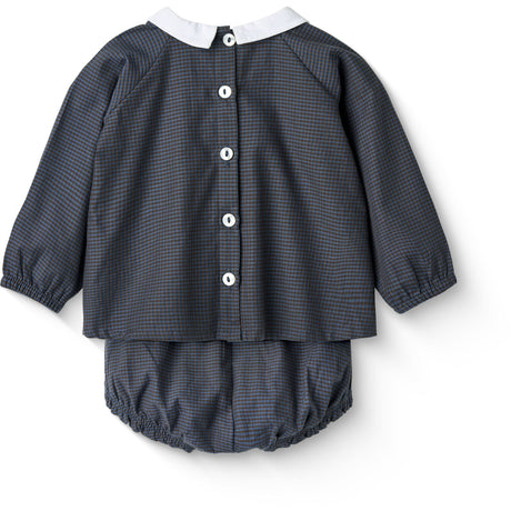 COPENHAGEN COLORS Brown/Blue Check Comb. Checkered Baby-Set W. Blouse And Bloomer