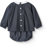 COPENHAGEN COLORS Brown/Blue Check Comb. Checkered Baby-Set W. Blouse And Bloomer