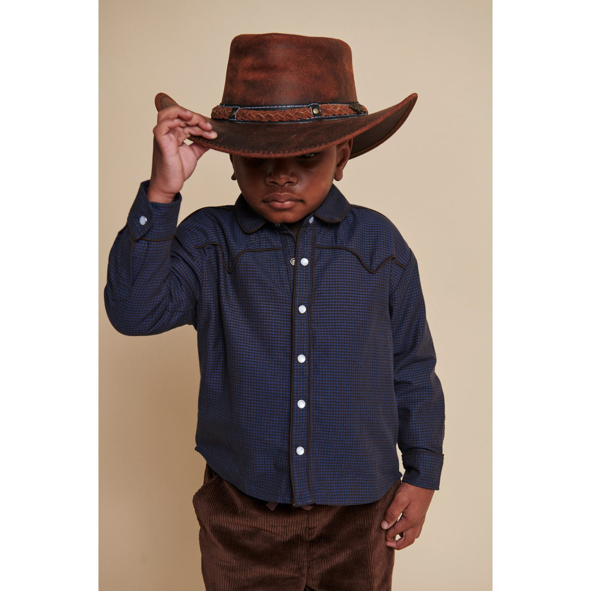 COPENHAGEN COLORS Brown/Blue Check Comb. Checkered Cowboy Shirt