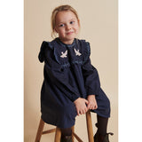 COPENHAGEN COLORS Brown/Blue Check Comb. Checkered Dress W. Embroidery And Ruffle