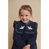 COPENHAGEN COLORS Brown/Blue Check Comb. Checkered Dress W. Embroidery And Ruffle