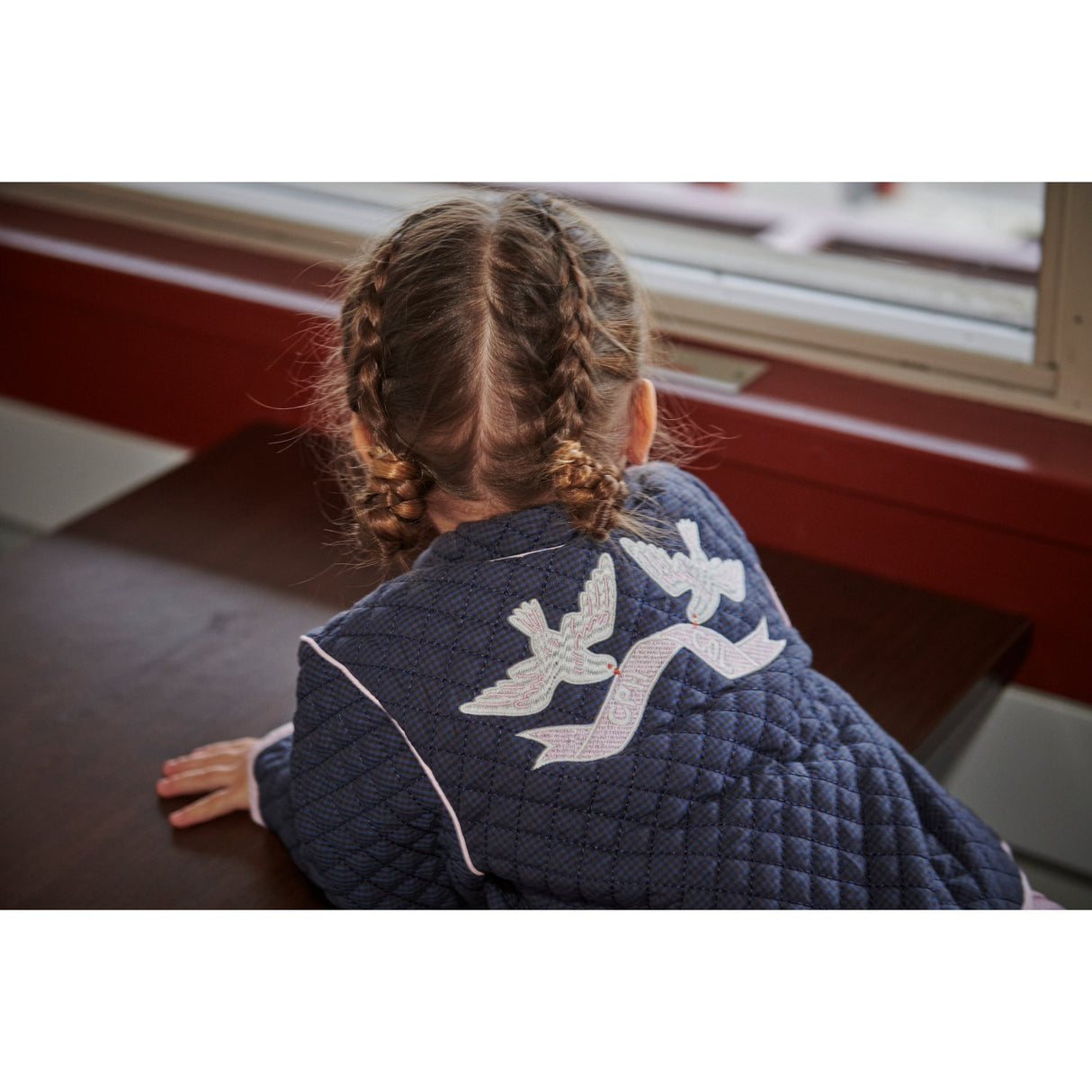 COPENHAGEN COLORS Brown/Blue Check Comb. Checkered Quilted Jacket W. Embroidery