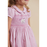 COPENHAGEN COLORS Syringa Comb. Houndstooth Dress W. Handmade Unicorn Embroidery And Smock