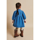 COPENHAGEN COLORS Indigo Blue Washed Organic Denim Dress W. Puff Sleeves