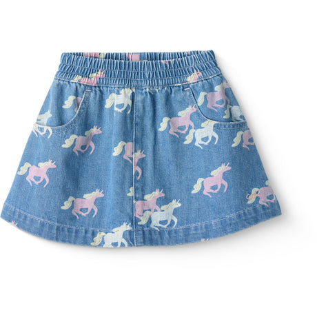 COPENHAGEN COLORS Indigo Blue Washed W Unicorn Organic Denim Skirt W. Unicorn Print