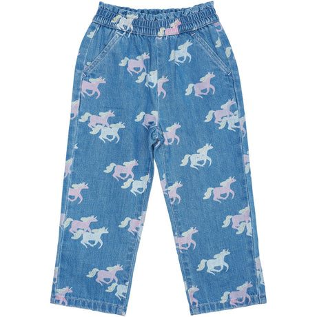 COPENHAGEN COLORS Indigo Blue Washed W Unicorn Organic Pants W. Frill Waist & Unicorn Print