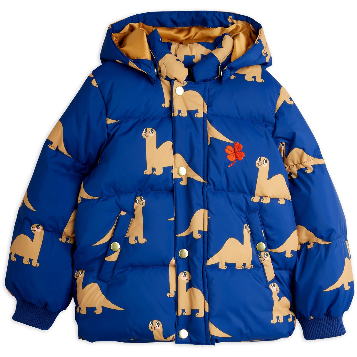 Mini Rodini Blue Dinos AOP Hooded Puffer