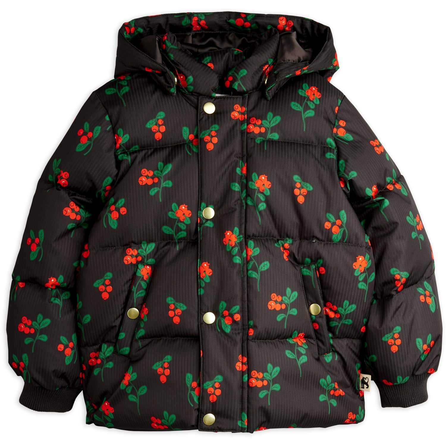 Buy Mini Rodini Black Lingonberries AOP Hooded Puffer | Luksusbaby