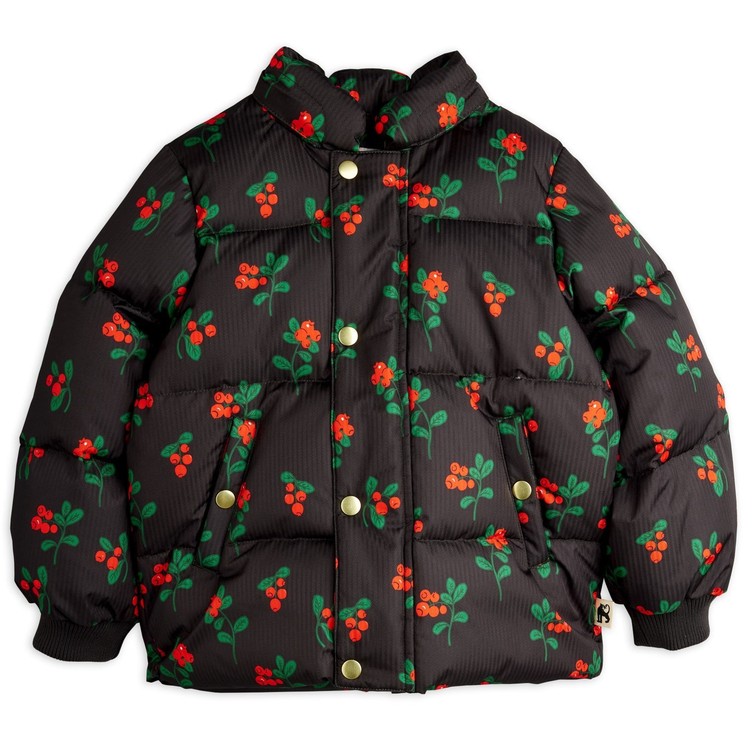 Buy Mini Rodini Black Lingonberries AOP Hooded Puffer | Luksusbaby