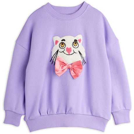 Mini Rodini Purple Cat With Bowtie Chenille Sweatshirt