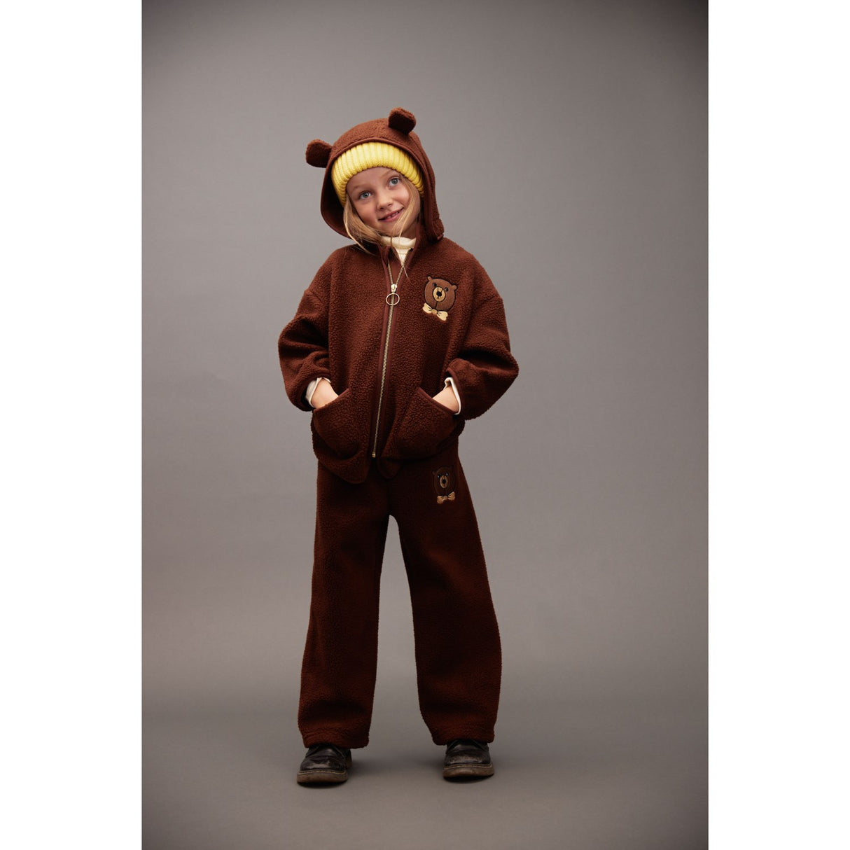 Mini Rodini Brown Bear Emb Pile Jacket