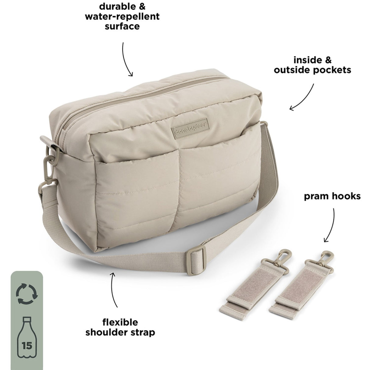 DonebyDeer Sand Quilted Stroller Bag