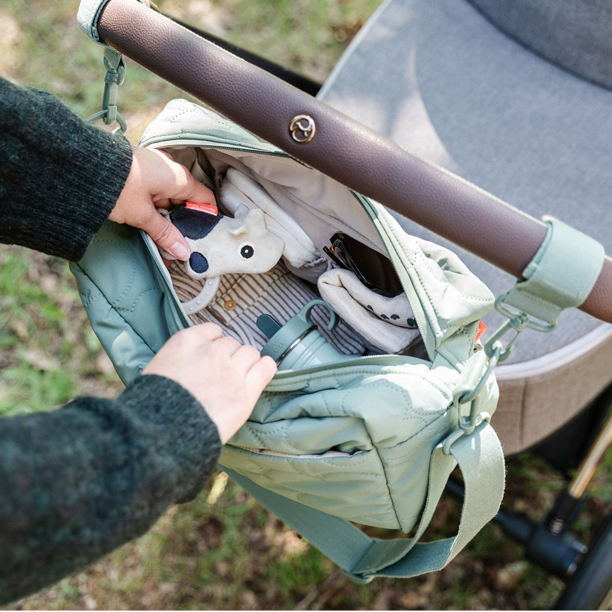 DonebyDeer Green Quilted Stroller Bag