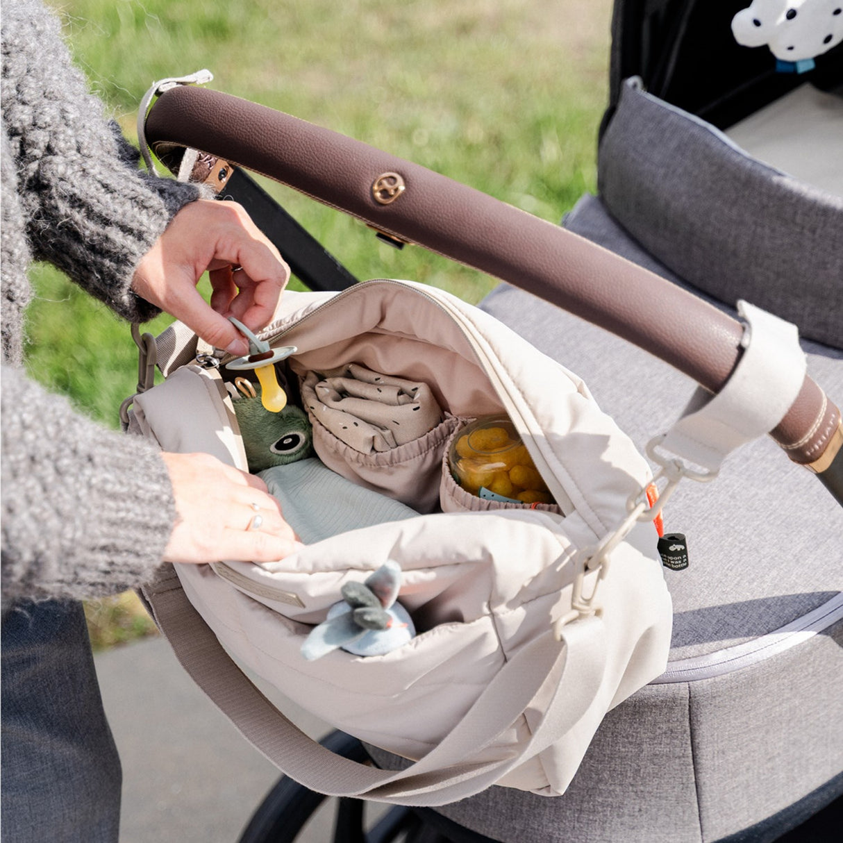 DonebyDeer Sand Quilted Stroller Bag
