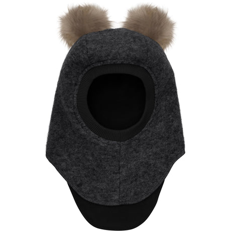 Huttelihut Dark Grey Melange Balaclava Wool Alpaca Pompoms