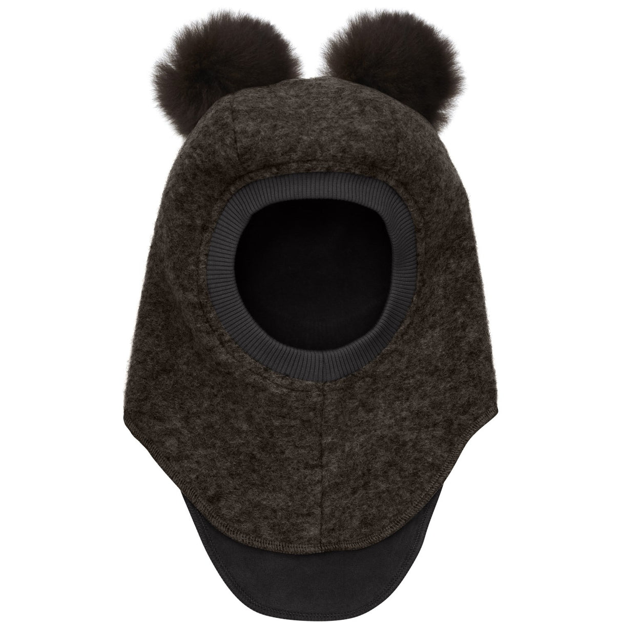 Huttelihut Dark Brown Melange Balaclava Wool Alpaca Pompoms