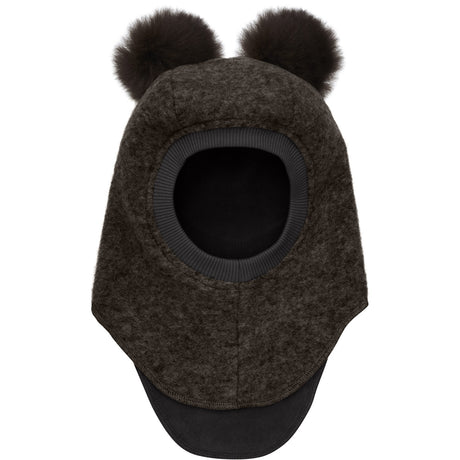 Huttelihut Dark Brown Melange Balaclava Wool Alpaca Pompoms