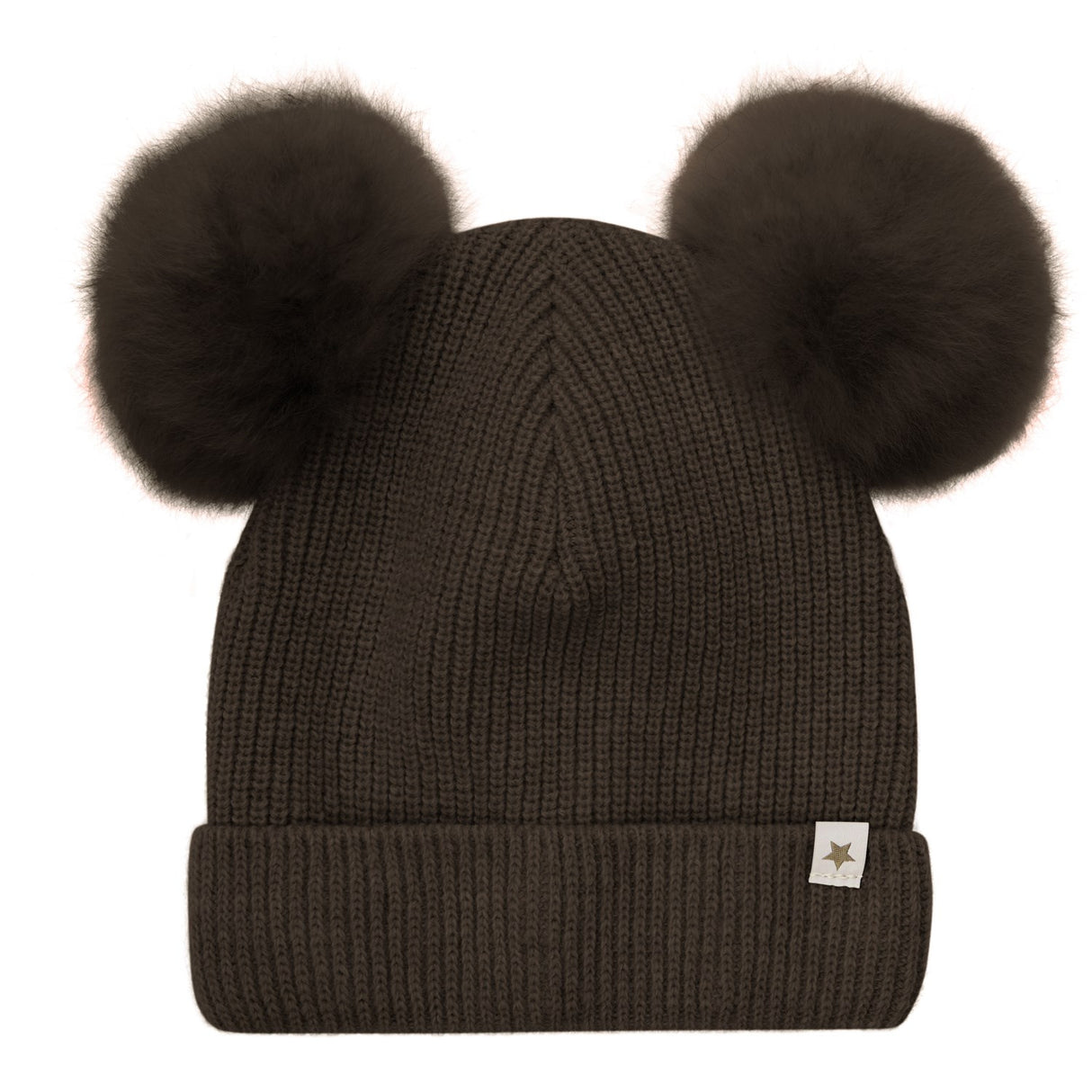 Huttelihut Dark Brown Melange Hat Knit Alpaca Pompoms