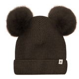 Huttelihut Dark Brown Melange Hat Knit Alpaca Pompoms