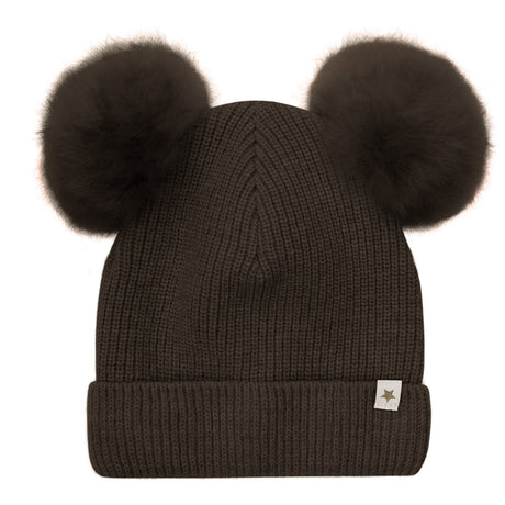Huttelihut Dark Brown Melange Hat Knit Alpaca Pompoms