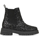 Angulus Chelsea Støvlet With Lace And Track-Sole Black Glitter/Black/Black