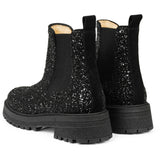 Angulus Chelsea Støvlet With Lace And Track-Sole Black Glitter/Black/Black