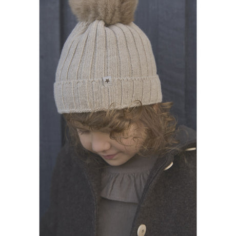 Huttelihut Sand Melange Hat Knit Alpaca Pompom
