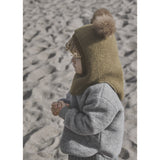 Huttelihut Camel Melange Balaclava Wool Alpaca Pompoms
