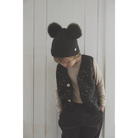 Huttelihut Dark Brown Melange Hat Knit Alpaca Pompoms