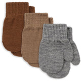 Konges Sløjd Grey Melange/Beige/Brown 3 Pack Filla Mittens