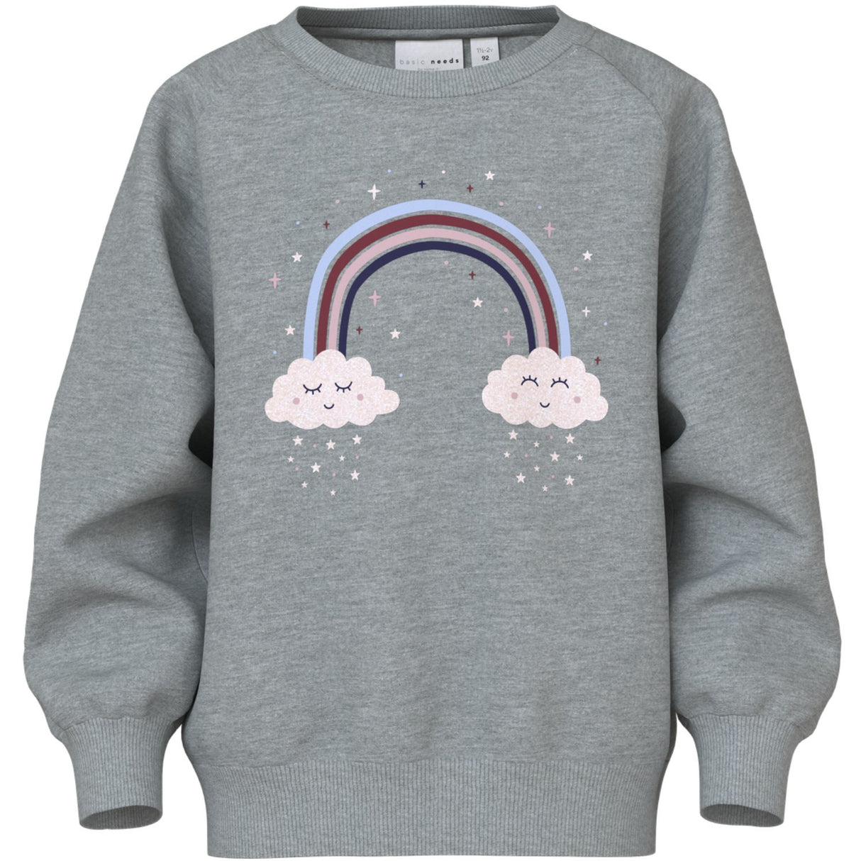 Name It Grey Melange Rainbow Clouds Nmfvenus Ls Nreg Sweat Bru