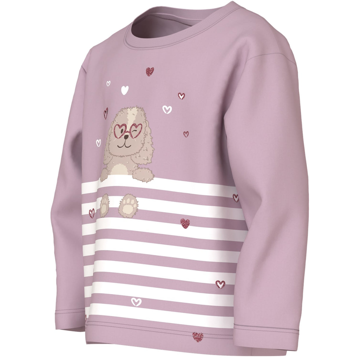 Name It Dawn Pink Dog Heart Stripe Nmfvaliane Ls Nreg Top
