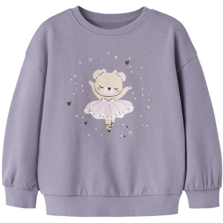 Name It Lavender Gray Ballerina Bear Nmfvalona Ls Long Rlx Sweat Bru