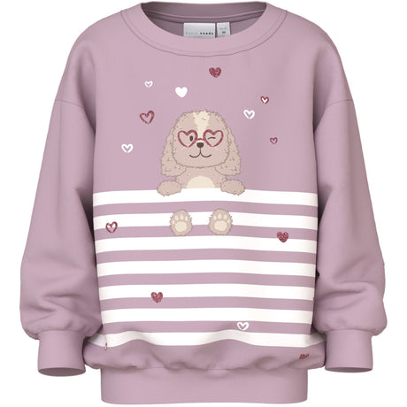 Name It Dawn Pink Dog Heart Stripe Nmfvalona Ls Long Rlx Sweat Bru