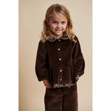 COPENHAGEN COLORS Dk Brown Comb Corduroy Blouse W. Emb.