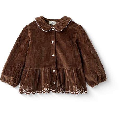 COPENHAGEN COLORS Dk Brown Comb Corduroy Blouse W. Emb.
