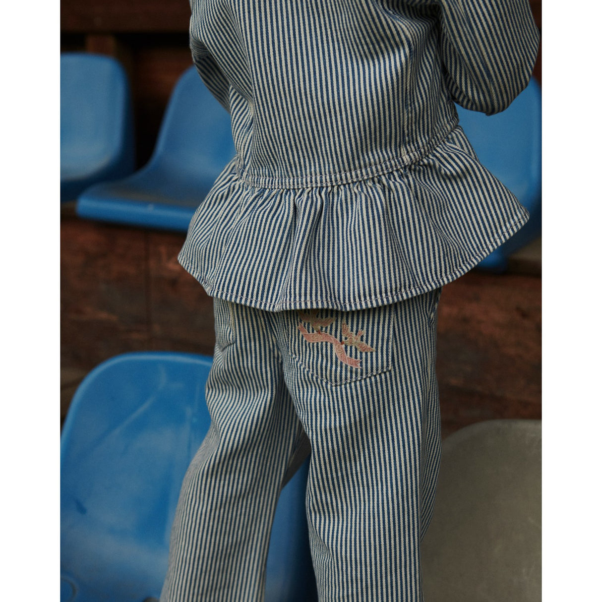 COPENHAGEN COLORS Denim Blue Stripe Y/D Twill Pant W. Wide Leg And Embroidery