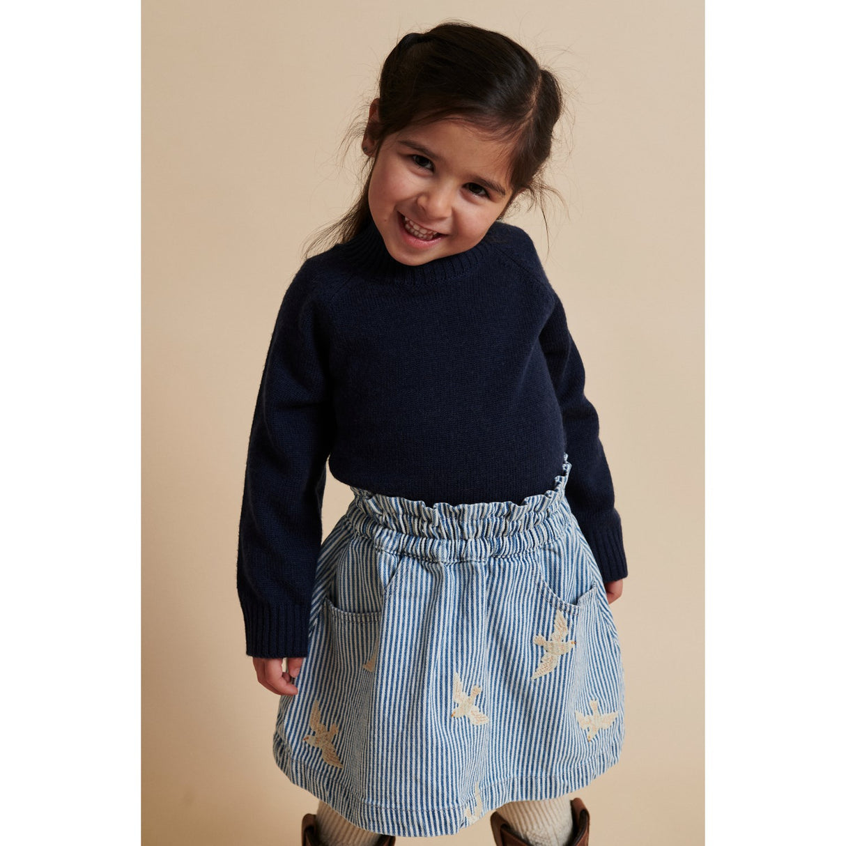 COPENHAGEN COLORS Denim Blue Stripe Y/D Twill Skirt W. Embroirdey